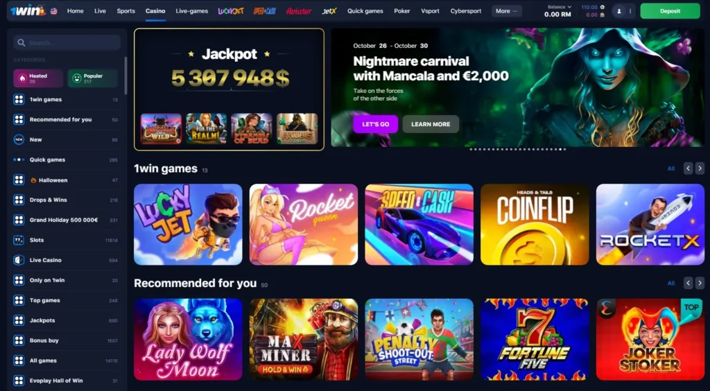 Lobby de juegos del Casino Online 1WIN