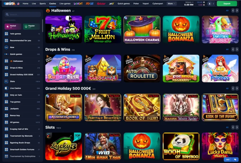 Juegos en línea en el Casino 1WIN